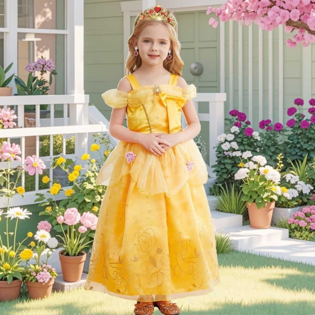Girls' Princess Costume Dress with Tiara and Accessories Set - Image 1