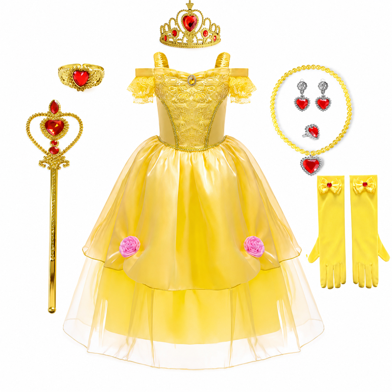 Girls' Princess Costume Dress with Tiara and Accessories Set - Image 10