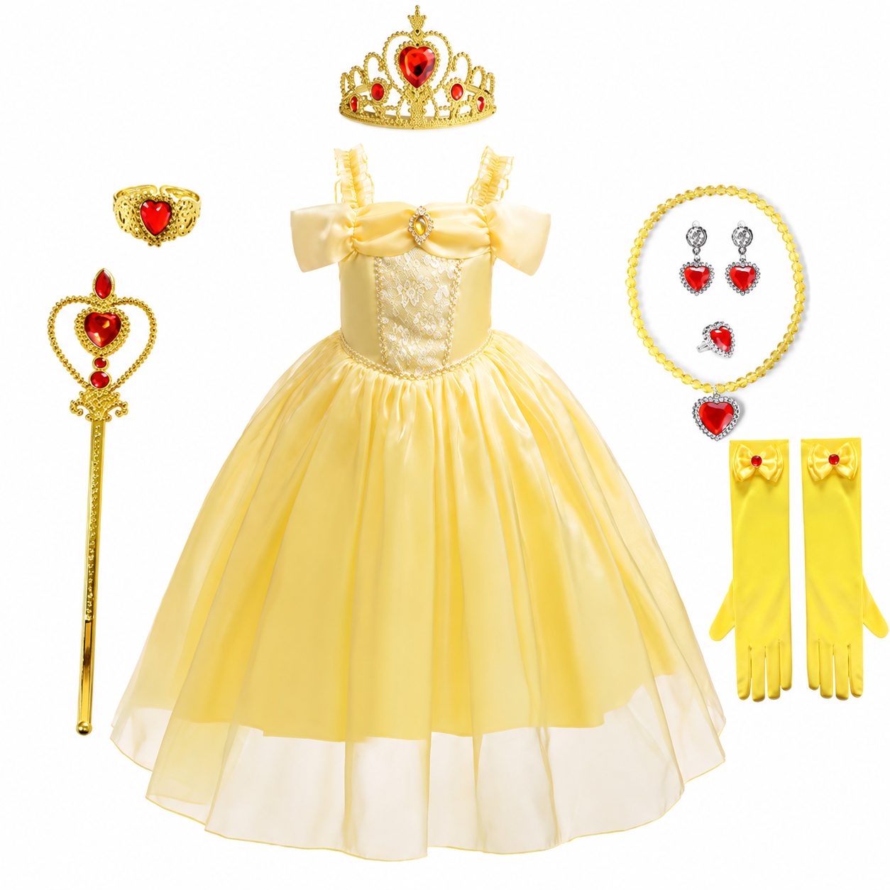 Girls' Princess Costume Dress with Tiara and Accessories Set - Image 11