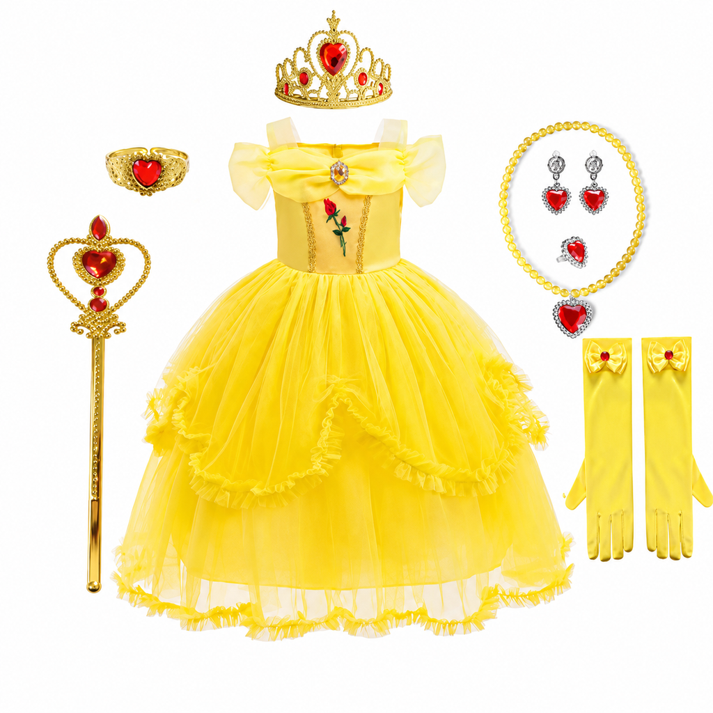 Girls' Princess Costume Dress with Tiara and Accessories Set - Image 12
