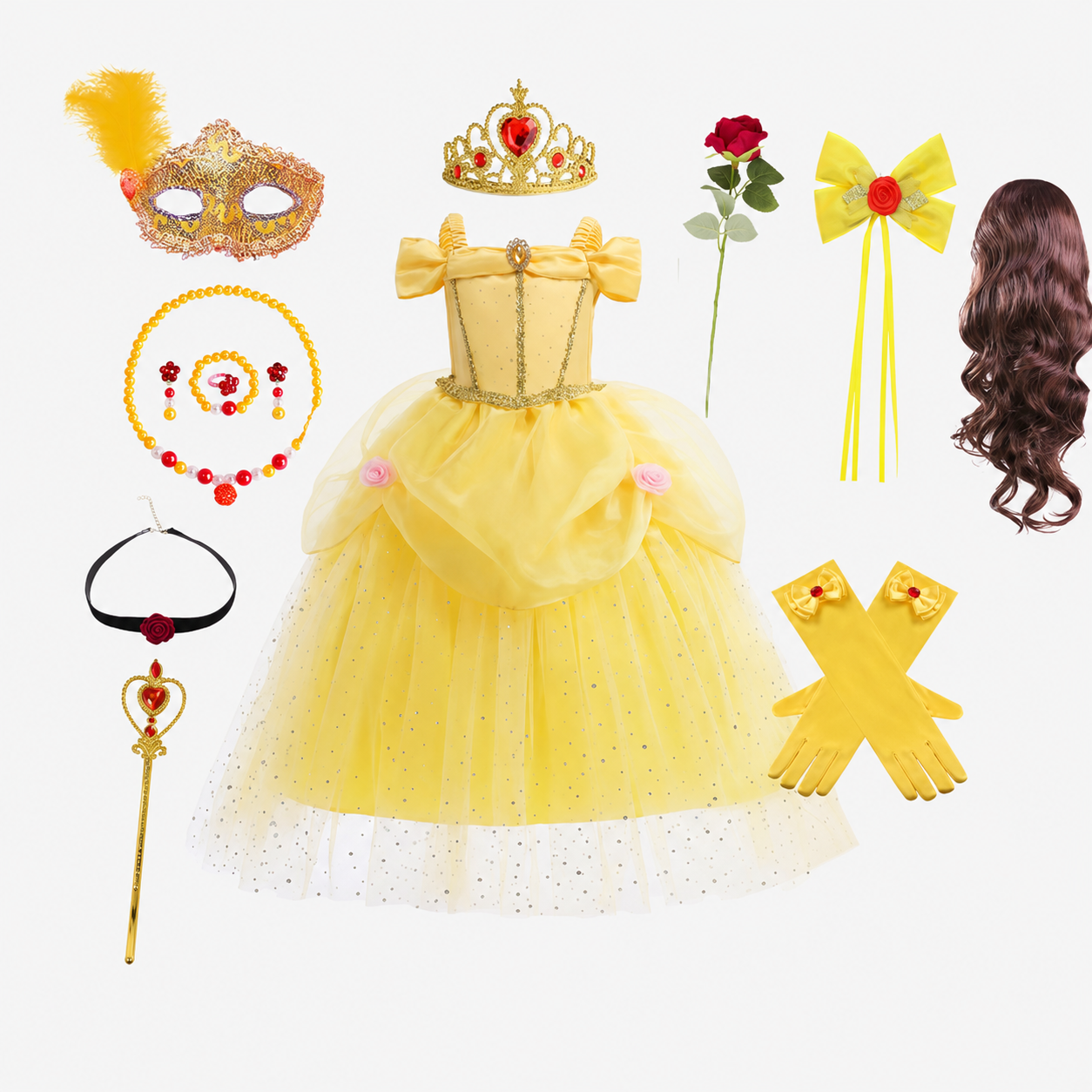 Girls' Princess Costume Dress with Tiara and Accessories Set - Image 13
