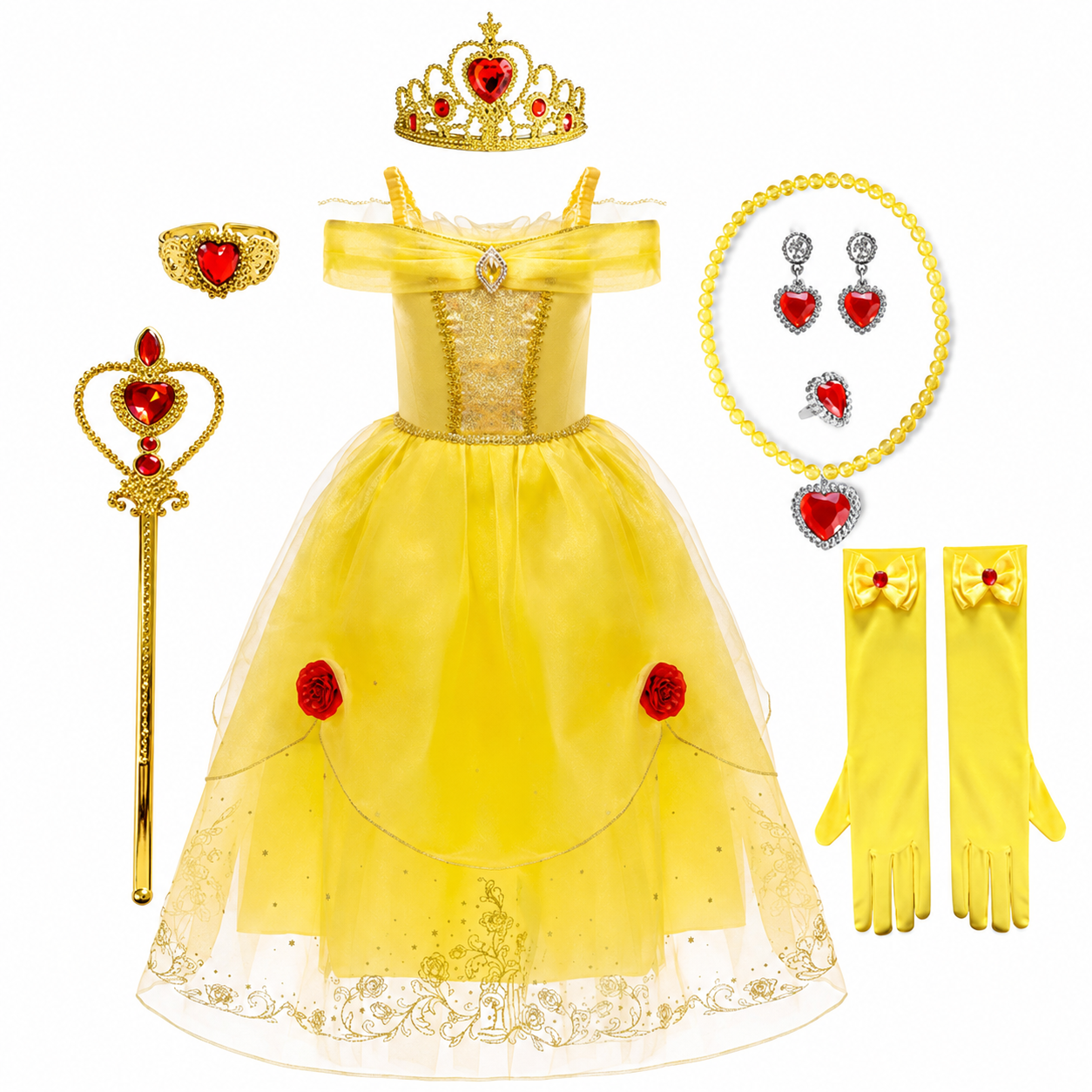 Girls' Princess Costume Dress with Tiara and Accessories Set - Image 14