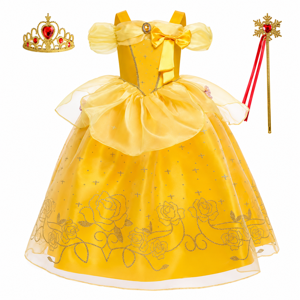 Girls' Princess Costume Dress with Tiara and Accessories Set - Image 15
