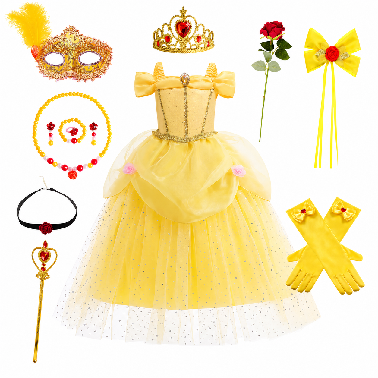 Girls' Princess Costume Dress with Tiara and Accessories Set - Image 16