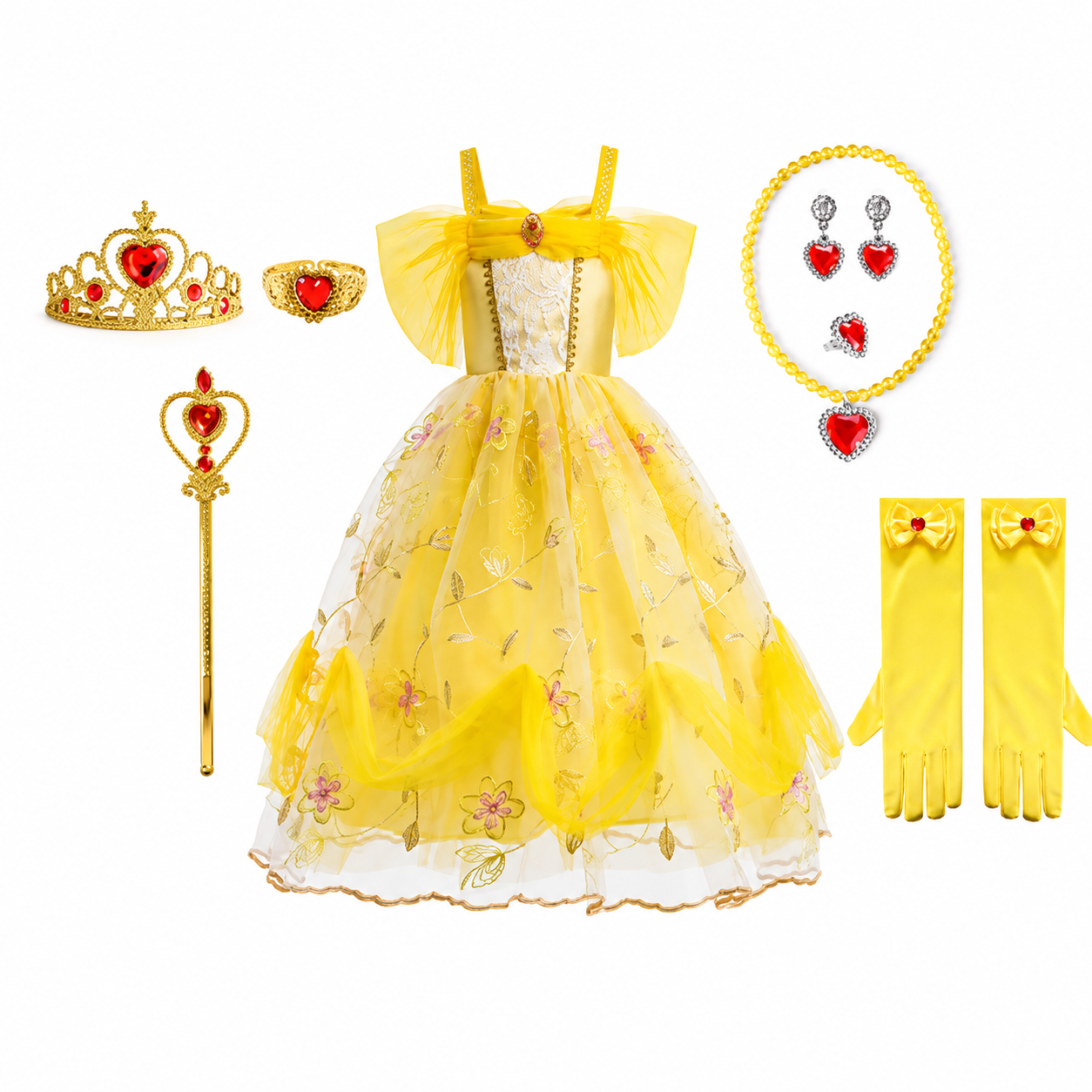 Girls' Princess Costume Dress with Tiara and Accessories Set - Image 3