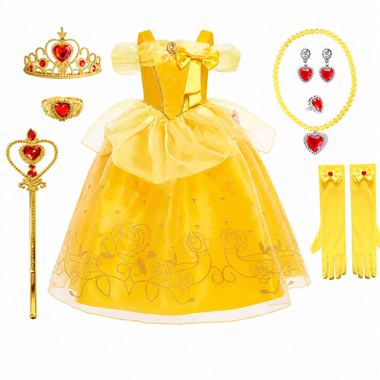 Girls' Princess Costume Dress with Tiara and Accessories Set - Image 4