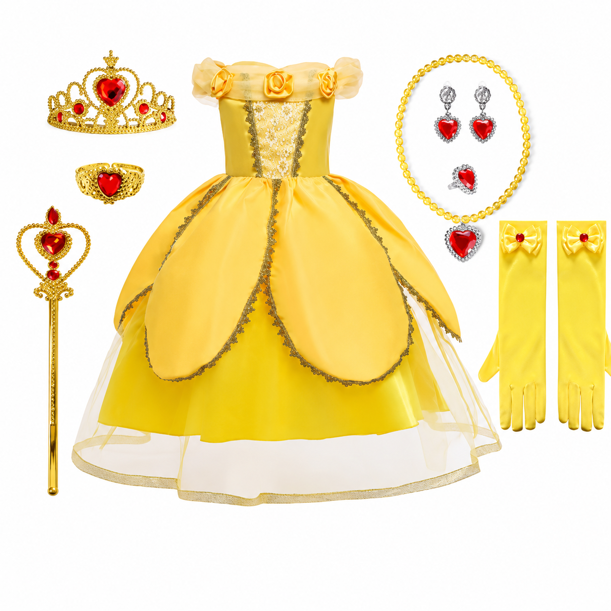 Girls' Princess Costume Dress with Tiara and Accessories Set - Image 6