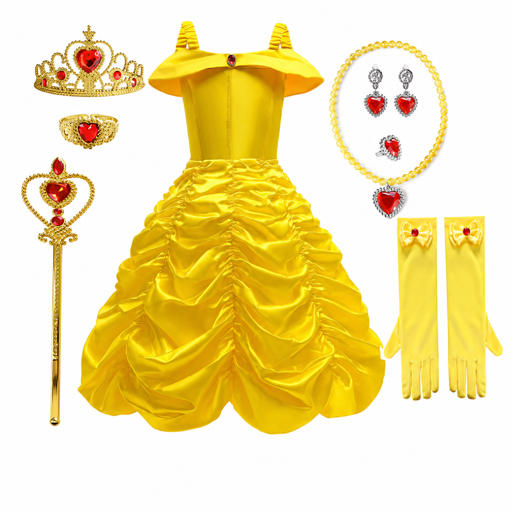 Girls' Princess Costume Dress with Tiara and Accessories Set - Image 7