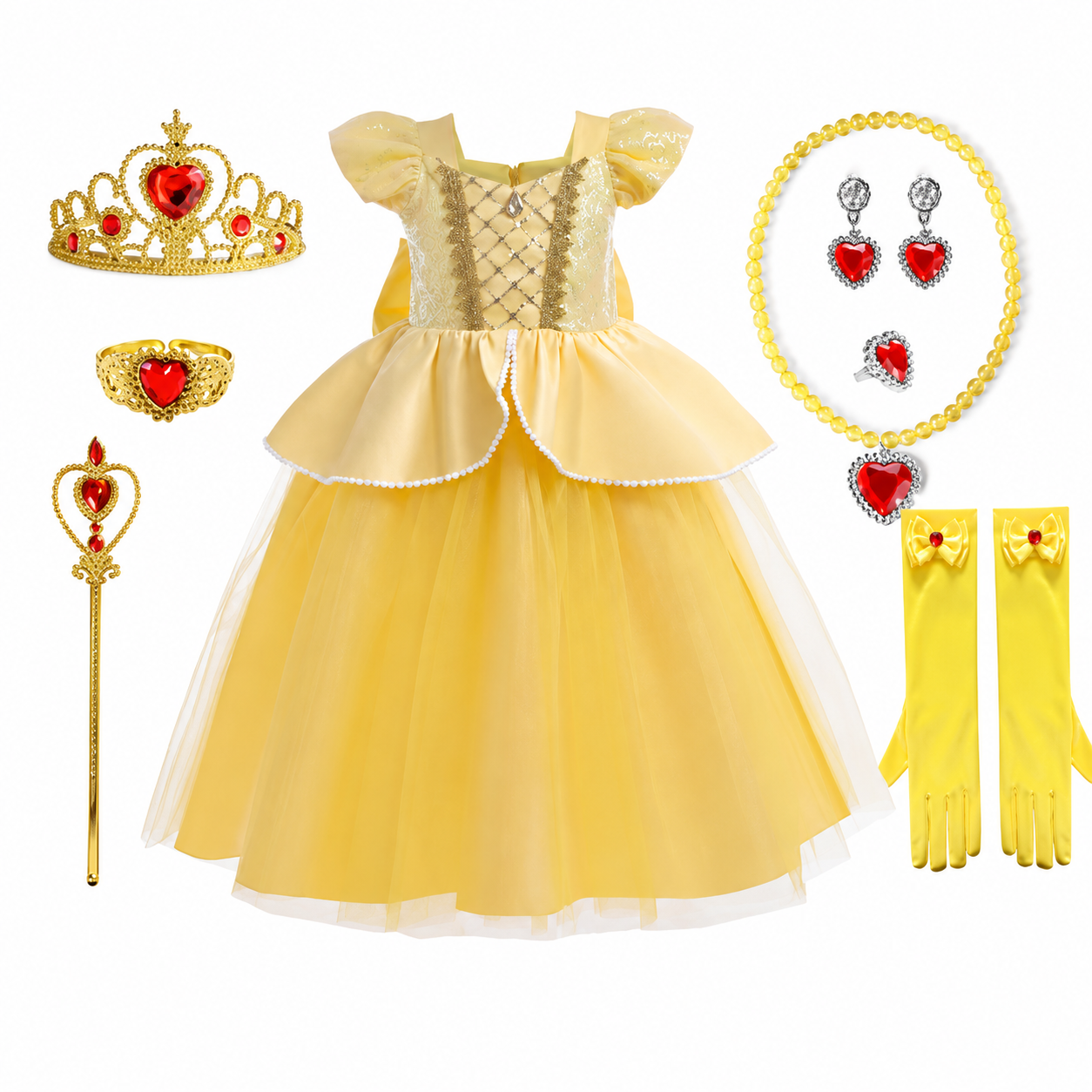Girls' Princess Costume Dress with Tiara and Accessories Set - Image 8