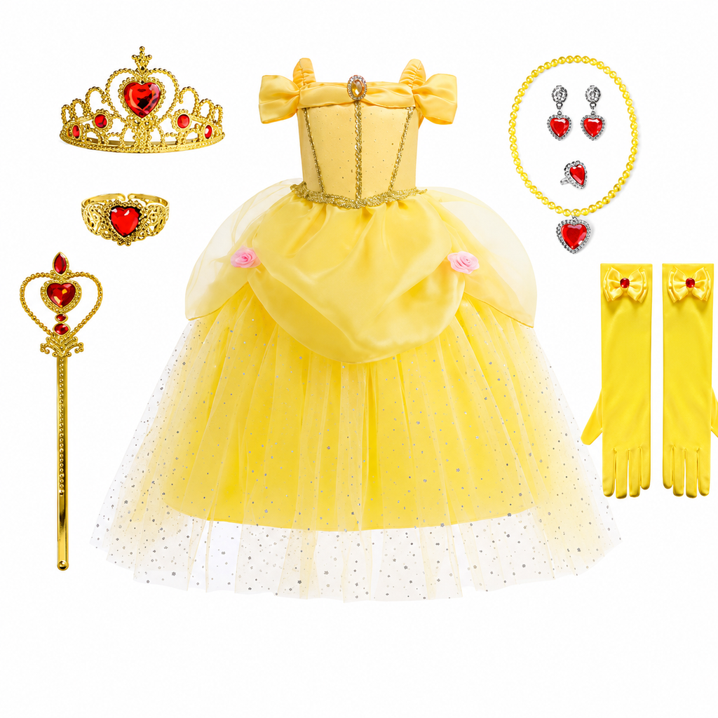Girls' Princess Costume Dress with Tiara and Accessories Set - Image 9