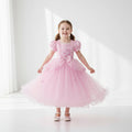 Girls' Princess Party Dress with Puff Sleeves and Lace - Image 1