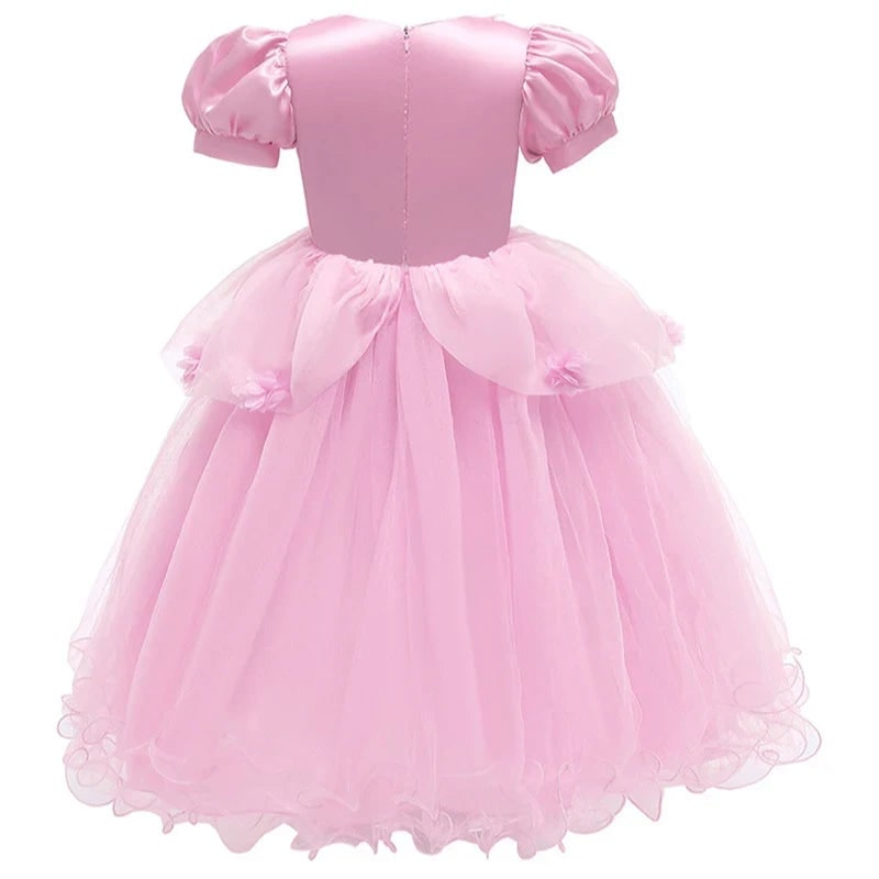 Girls' Princess Party Dress with Puff Sleeves and Lace - Image 3