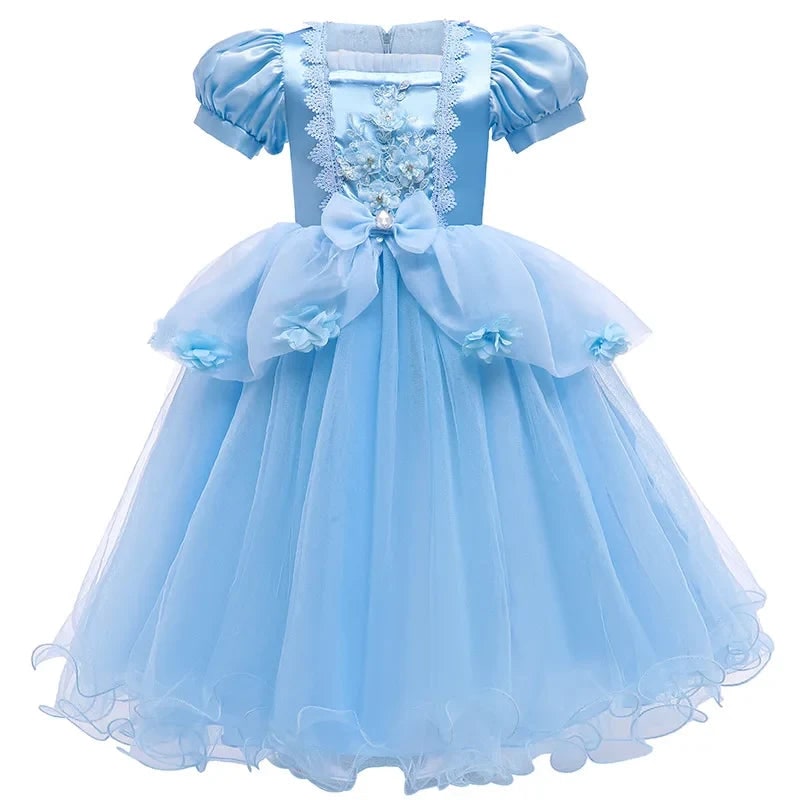 Girls' Princess Party Dress with Puff Sleeves and Lace - Image 5
