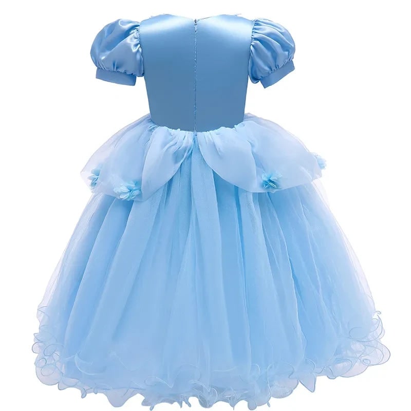 Girls' Princess Party Dress with Puff Sleeves and Lace - Image 6