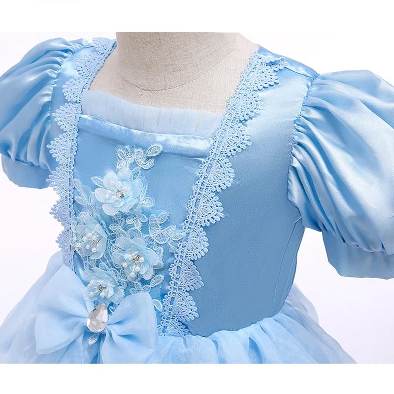 Girls' Princess Party Dress with Puff Sleeves and Lace - Image 7