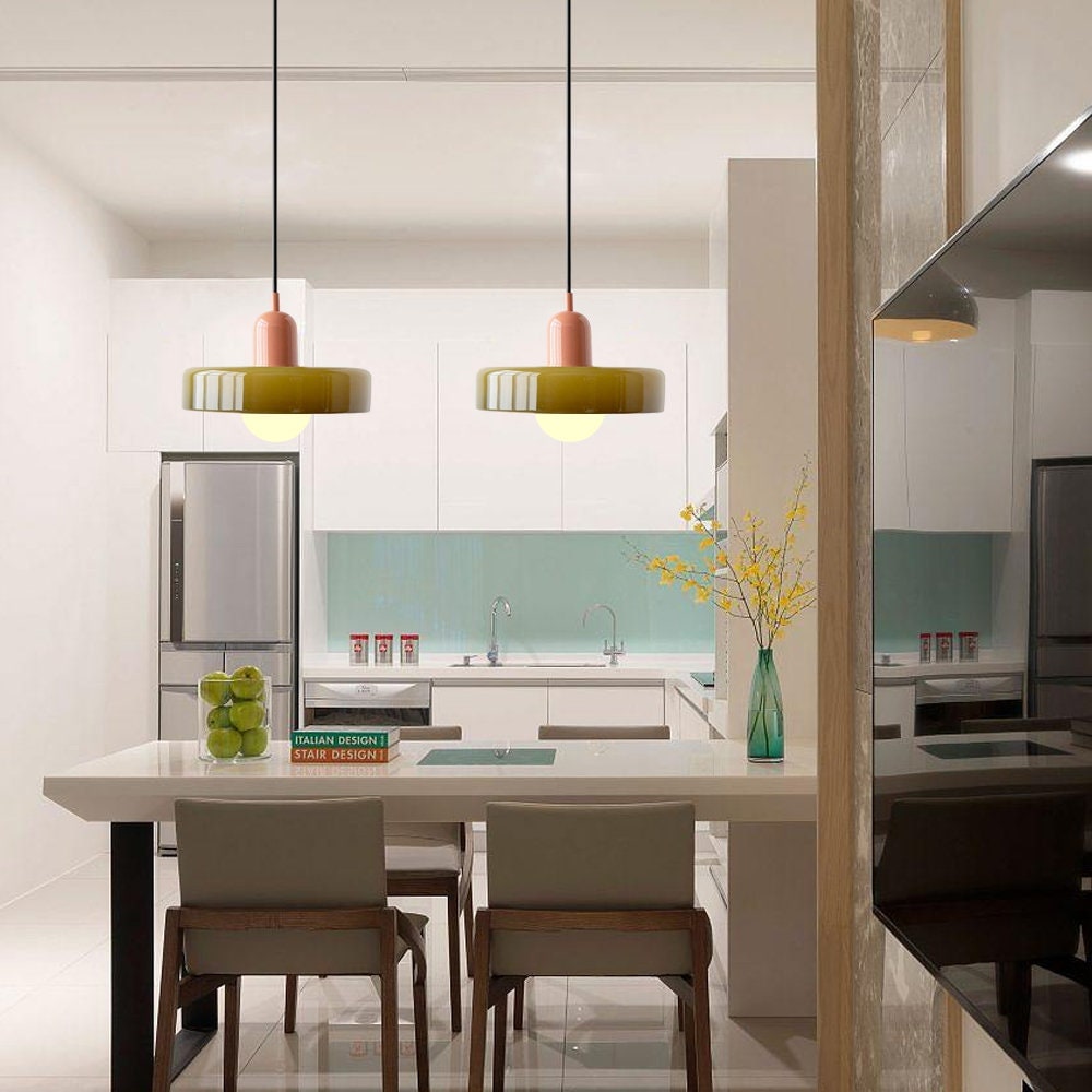 Glass Pendant Lights with Modern Cylindrical Neck for Dining Room and Kitchen Island Lighting - Image 3