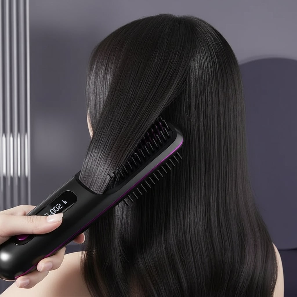 Hair Straightener Brush Cordless Rechargeable Wireless Portable USB Straightening - Image 1