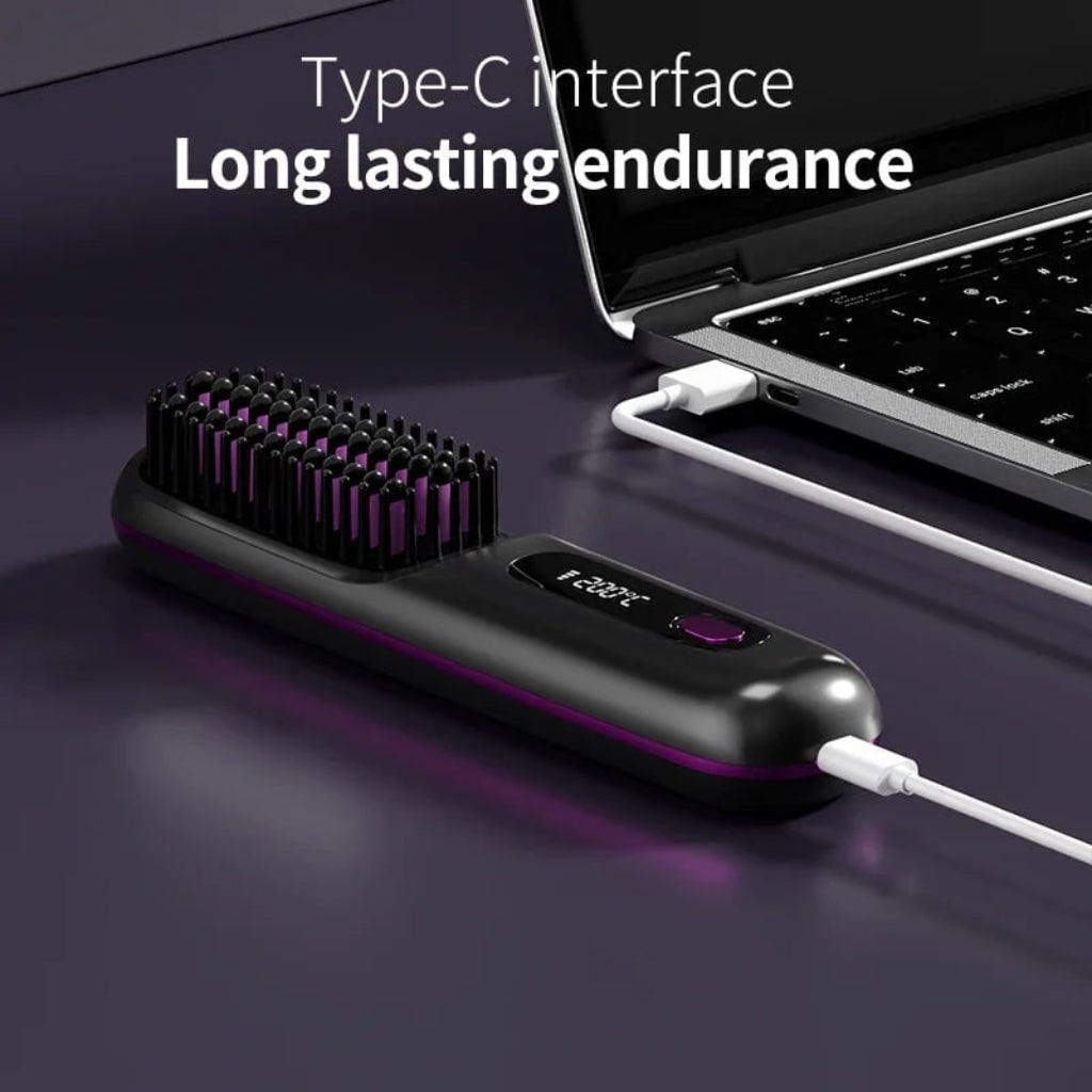Hair Straightener Brush Cordless Rechargeable Wireless Portable USB Straightening - Image 2