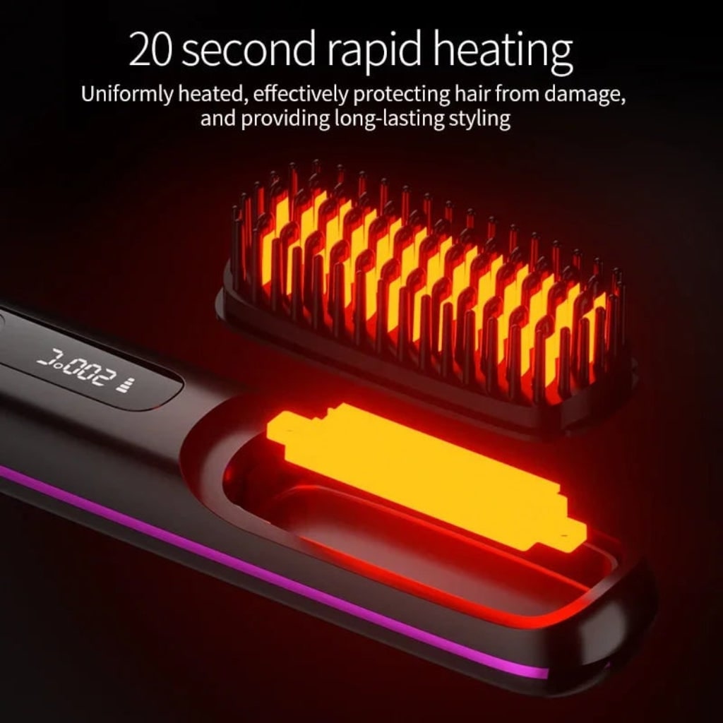 Hair Straightener Brush Cordless Rechargeable Wireless Portable USB Straightening - Image 3