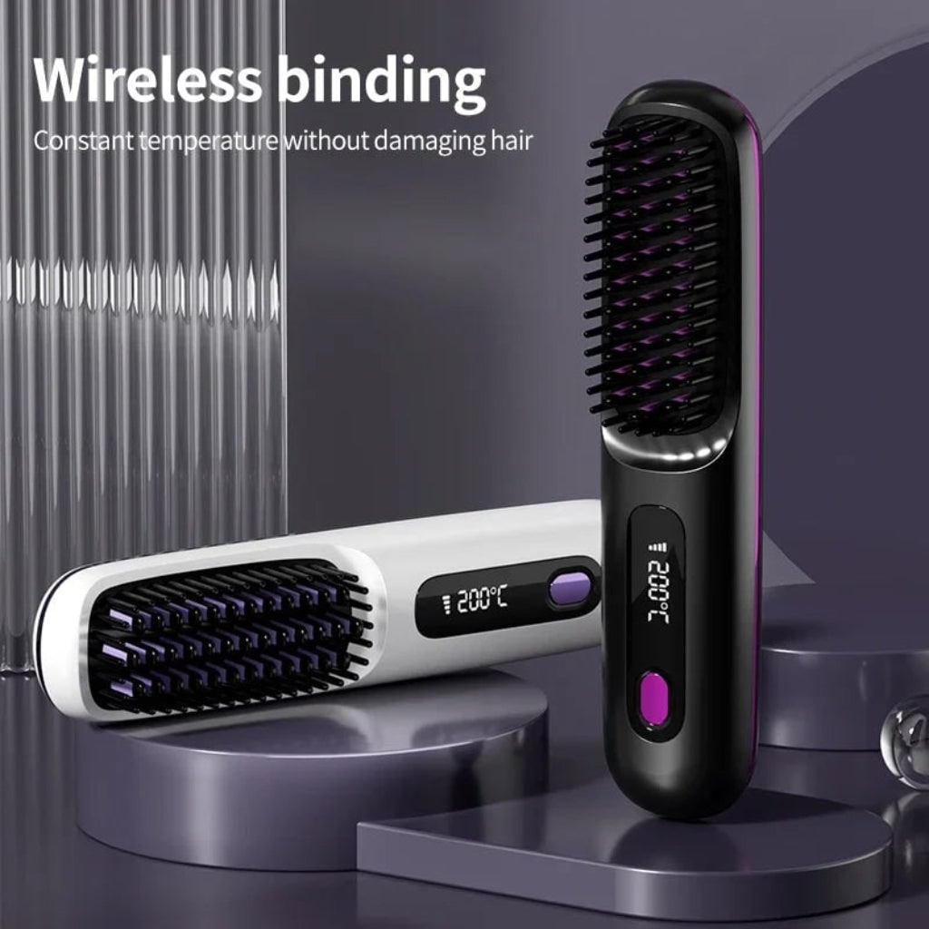 Hair Straightener Brush Cordless Rechargeable Wireless Portable USB Straightening - Image 5