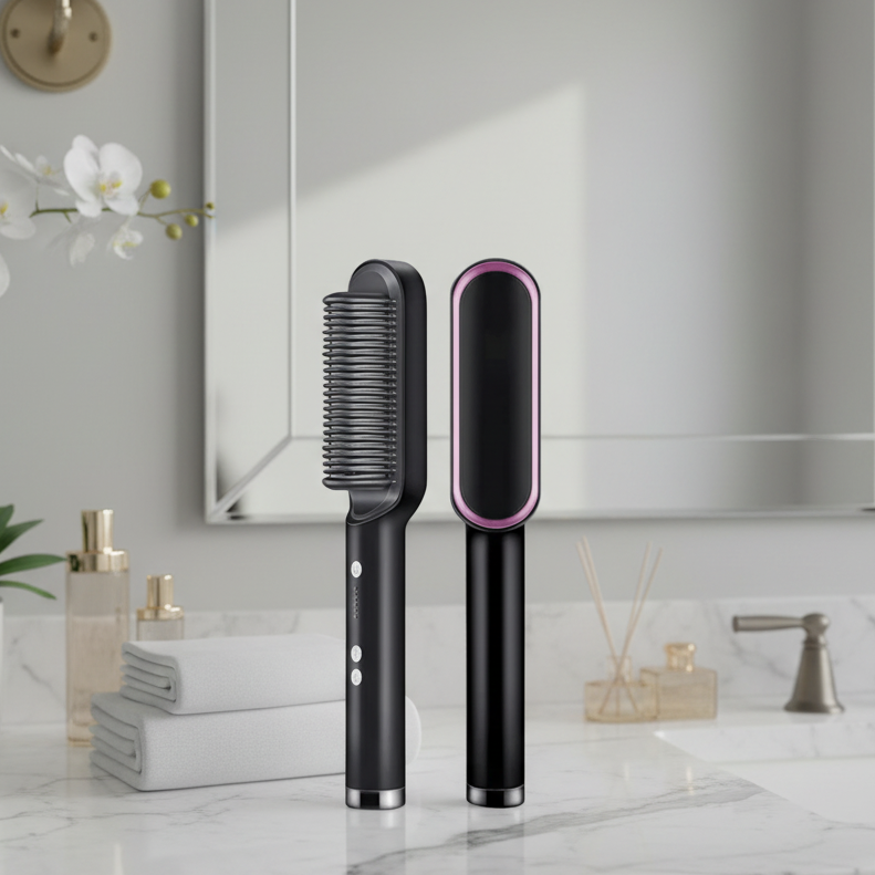 Hair Straightener Brush Straightening Comb Electric Heated LED Ionic Portable Styling - Image 1