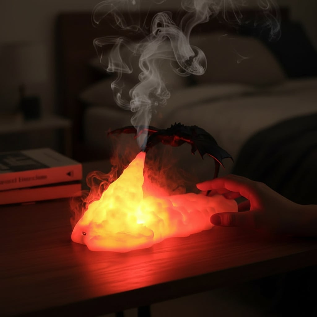 Halloween 3D Printed Dragon Night Light with LED Flame Effect and Rechargeable USB Base - Image 1