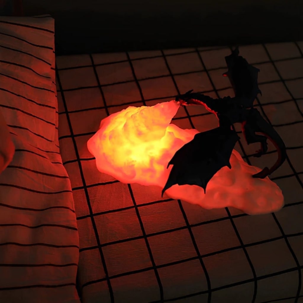 Halloween 3D Printed Dragon Night Light with LED Flame Effect and Rechargeable USB Base - Image 2