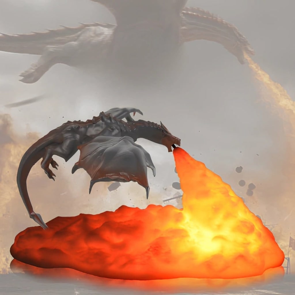Halloween 3D Printed Dragon Night Light with LED Flame Effect and Rechargeable USB Base - Image 3