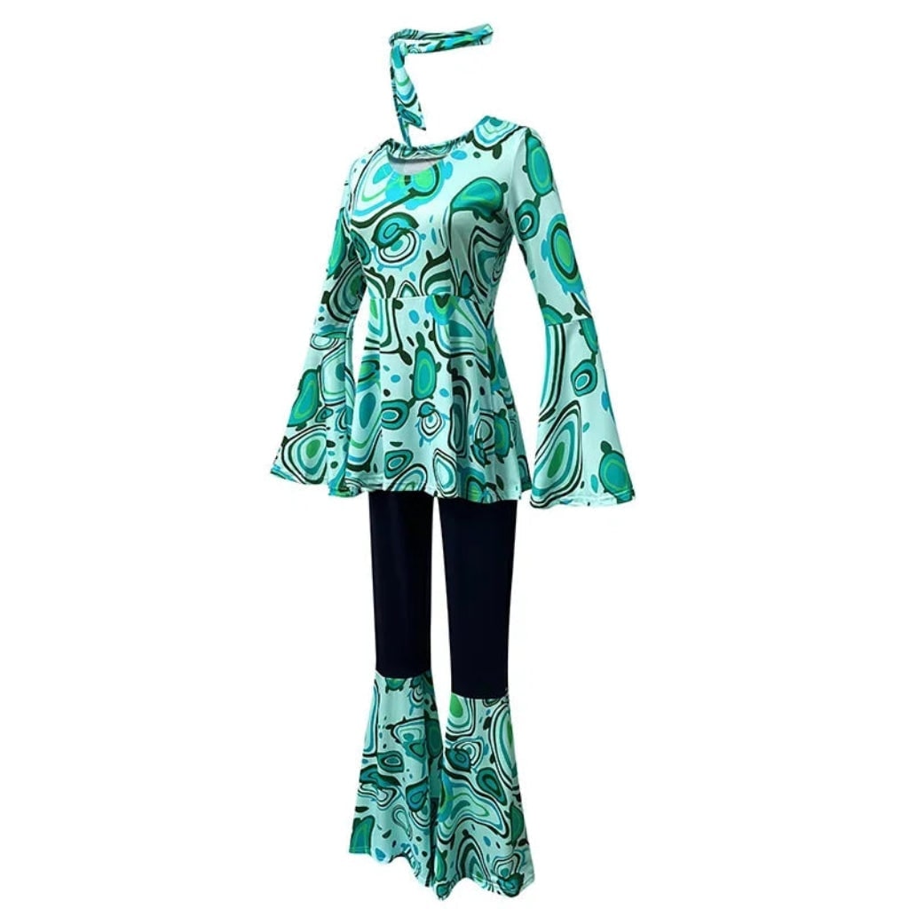 Halloween 70s Costume with Bell Bottom Pants and Hippie Theme Outfit Set 60s - Image 3