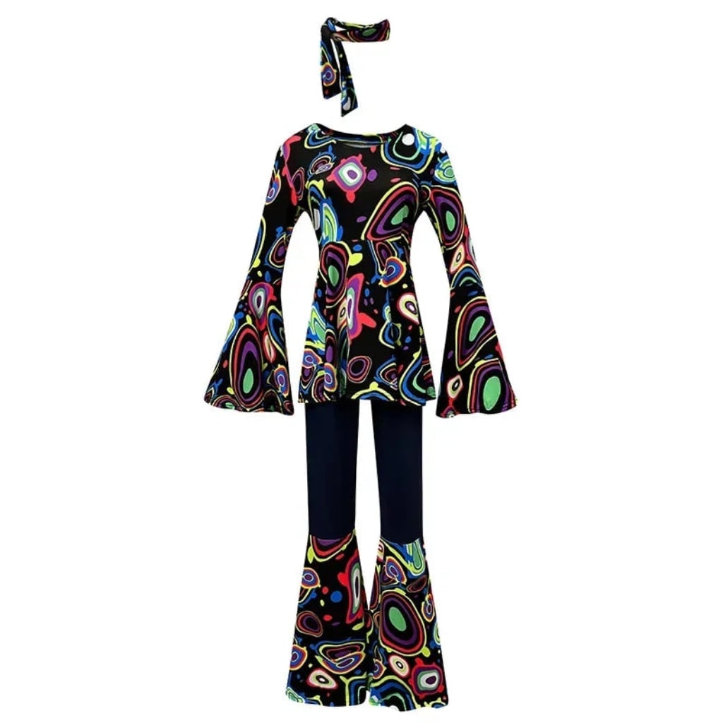 Halloween 70s Costume with Bell Bottom Pants and Hippie Theme Outfit Set 60s - Image 4