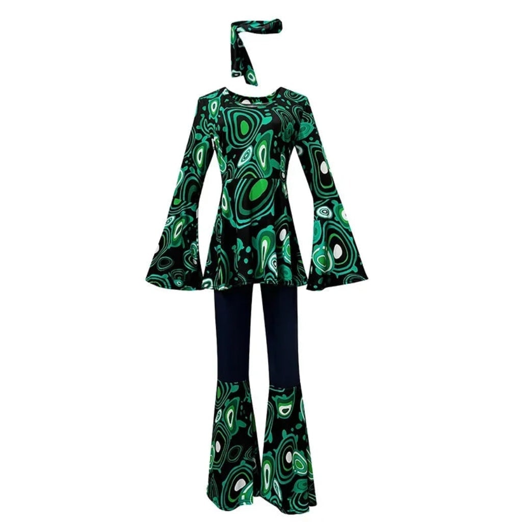 Halloween 70s Costume with Bell Bottom Pants and Hippie Theme Outfit Set 60s - Image 5