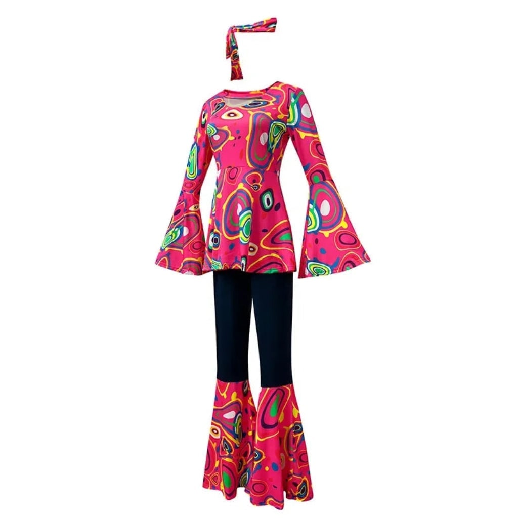 Halloween 70s Costume with Bell Bottom Pants and Hippie Theme Outfit Set 60s - Image 6