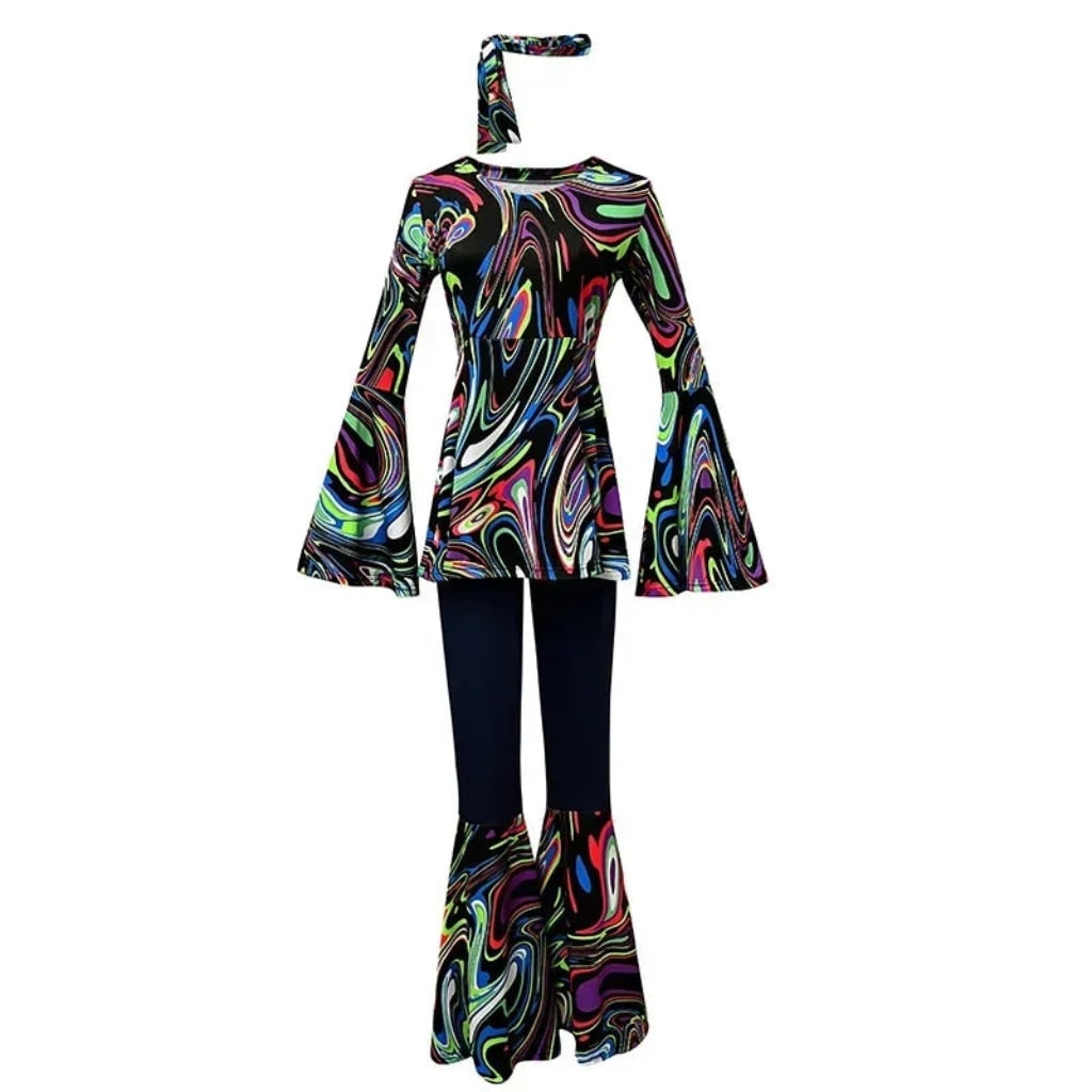Halloween 70s Costume with Bell Bottom Pants and Hippie Theme Outfit Set 60s - Image 7
