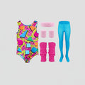 Halloween 80s Costume Party Outfit Workout Aerobics Set with Leotard Leggings Leg Warmers - Image 1