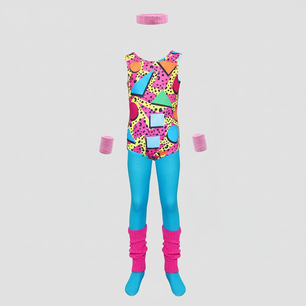 Halloween 80s Costume Party Outfit Workout Aerobics Set with Leotard Leggings Leg Warmers - Image 10
