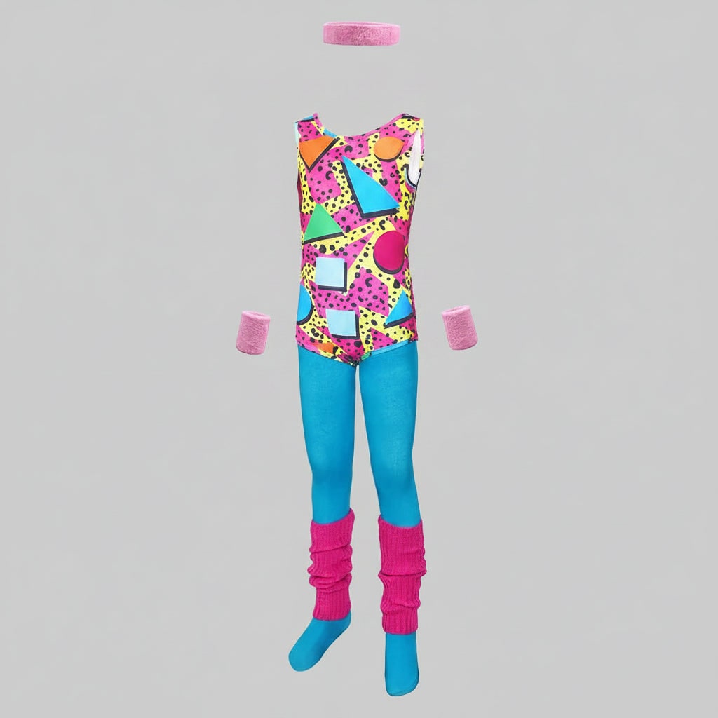Halloween 80s Costume Party Outfit Workout Aerobics Set with Leotard Leggings Leg Warmers - Image 11