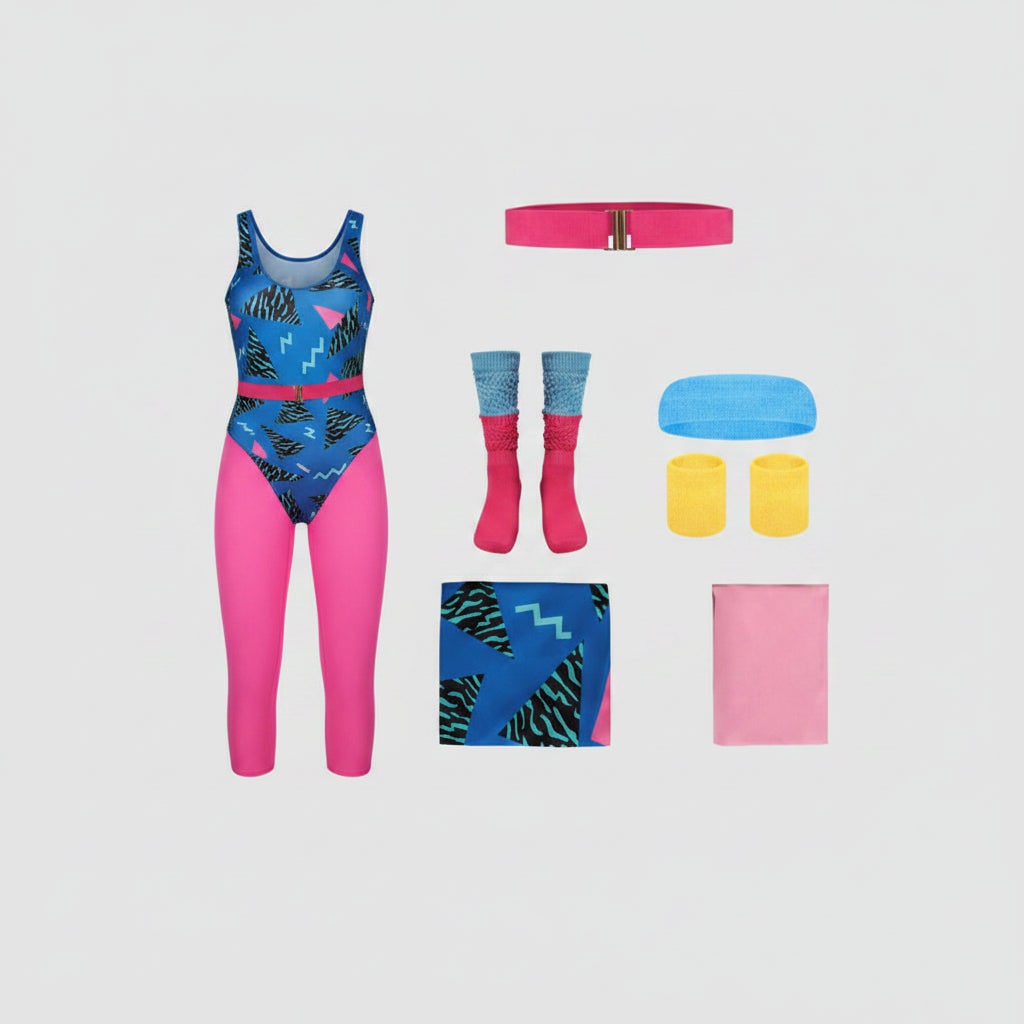 Halloween 80s Costume Party Outfit Workout Aerobics Set with Leotard Leggings Leg Warmers - Image 5