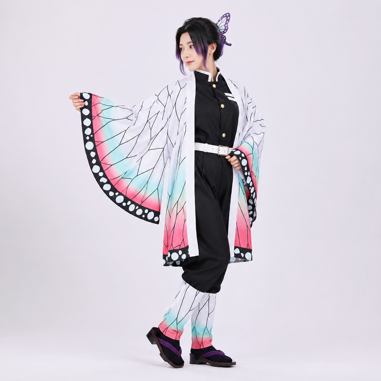 Halloween Anime Cosplay Costume and Outfits with Butterfly Haori Kimono and Leg Wraps for Party - Image 2