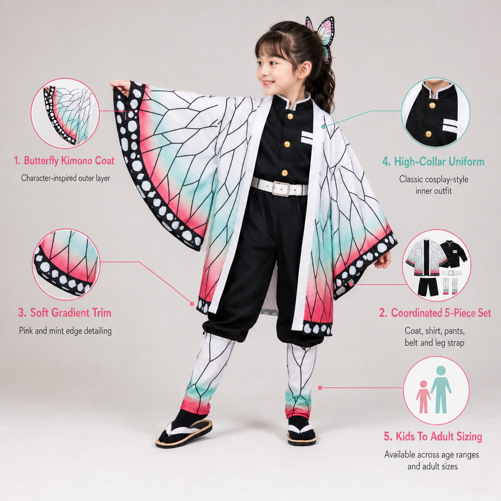 Halloween Anime Cosplay Costume and Outfits with Butterfly Haori Kimono and Leg Wraps for Party - Image 4