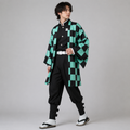 Halloween Anime Cosplay Costume Outfit with Checkered Haori Jacket and Fox for Character Party - Image 1