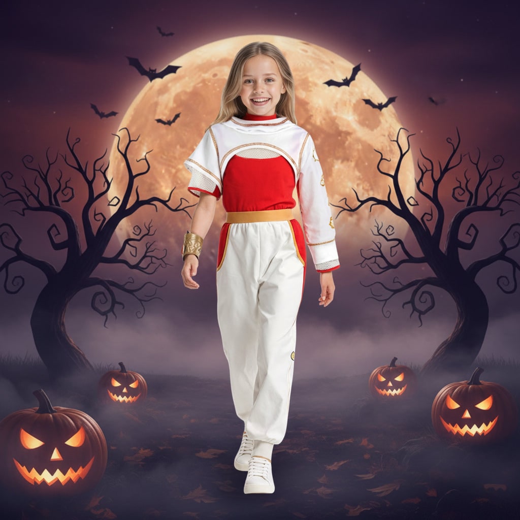 Halloween Anime Cosplay Costume Outfits with High Collar Gold Waistband Asymmetrical Sleeves - Image 1