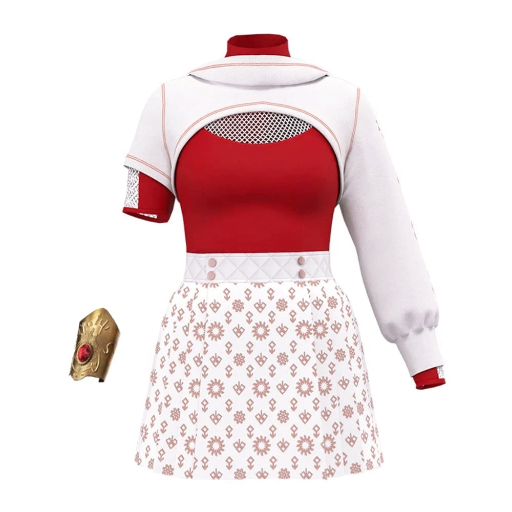 Halloween Anime Cosplay Costume Set with Hooded Shrug Pleated Skirt and Gold Doki - Image 3