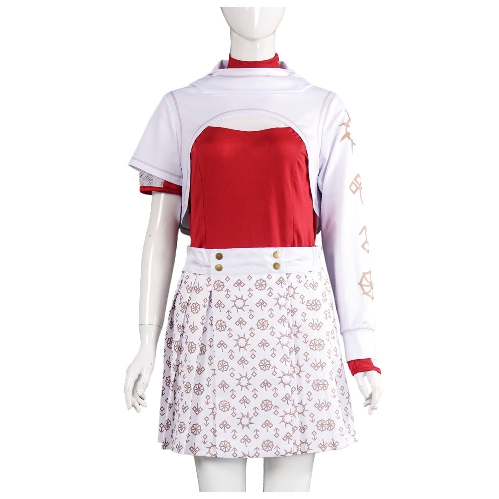 Halloween Anime Cosplay Costume Set with Hooded Shrug Pleated Skirt and Gold Doki - Image 4
