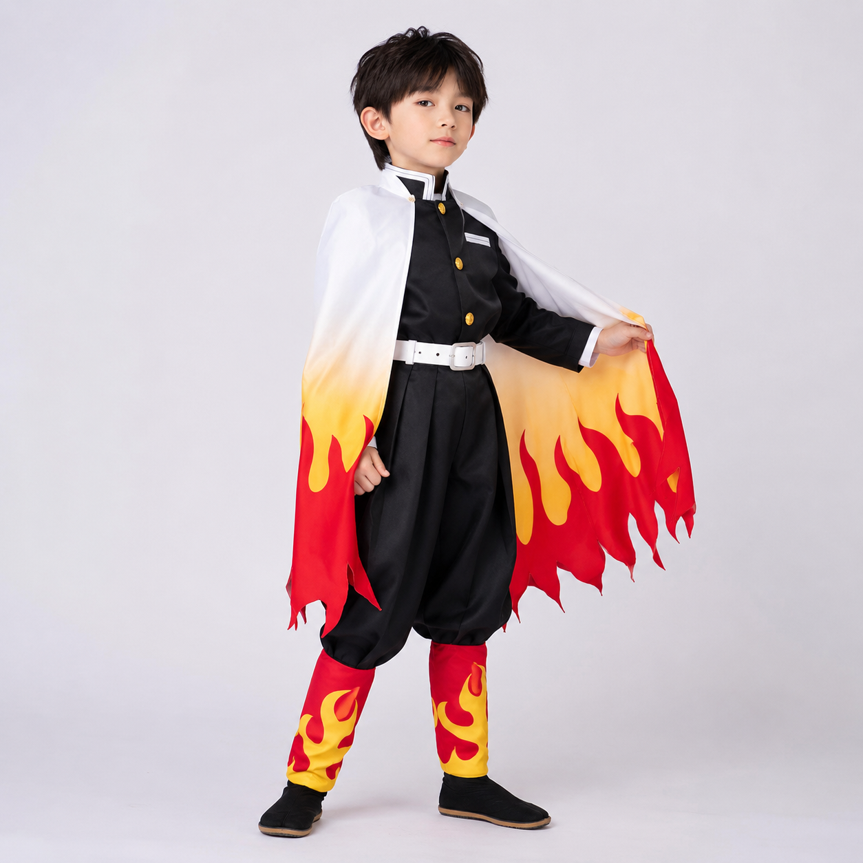 Halloween Anime Cosplay Costume Warrior with Flame Cape and Character Outfit Set - Image 1