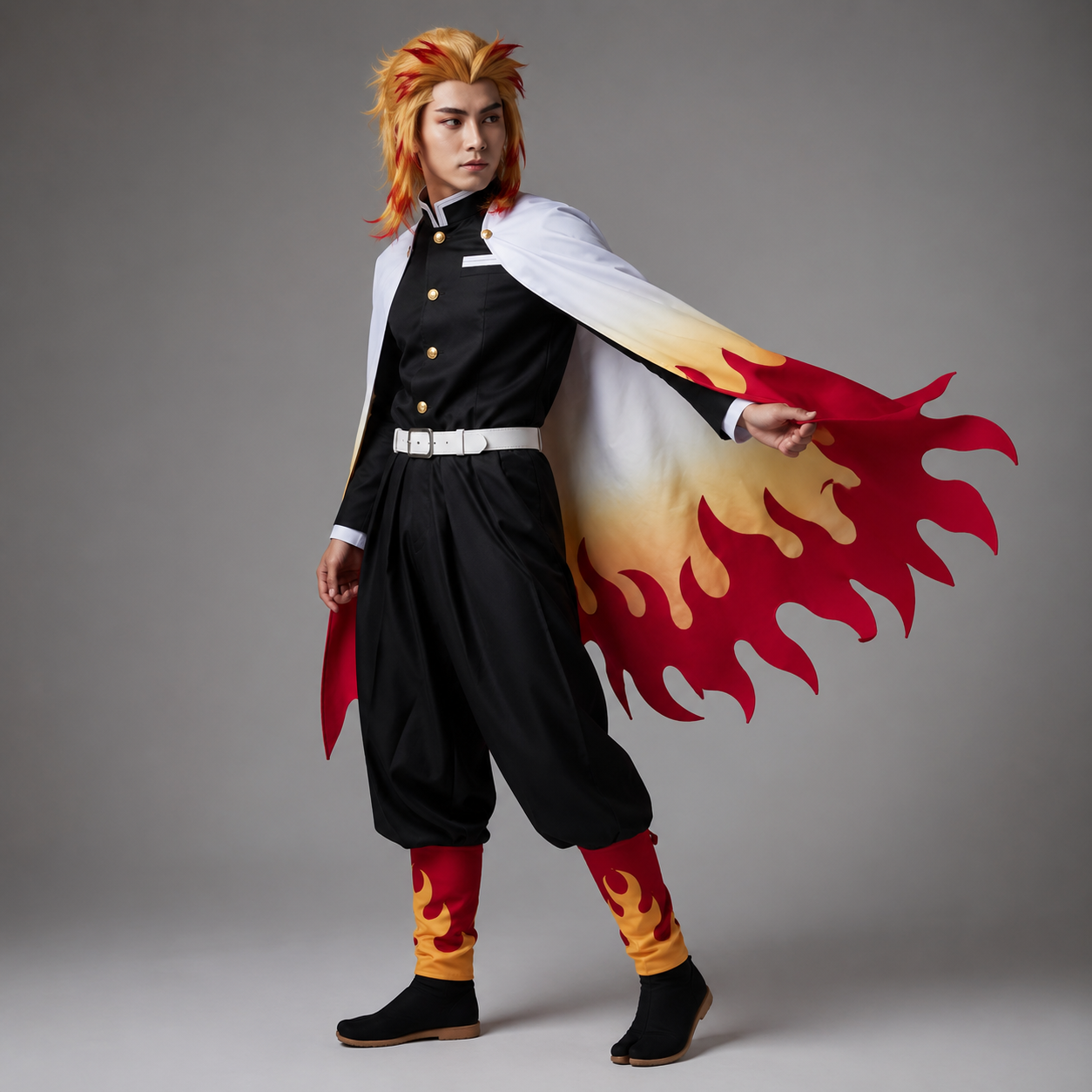 Halloween Anime Cosplay Costume Warrior with Flame Cape and Character Outfit Set - Image 2
