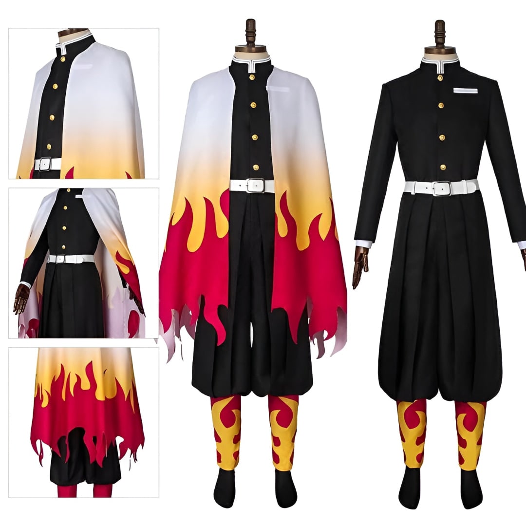 Halloween Anime Cosplay Costume Warrior with Flame Cape and Character Outfit Set - Image 3