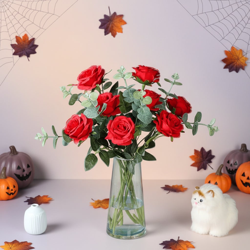 Halloween Artificial Roses Bulk in Vase with Stems for Seasonal Floral Decoration - Image 10