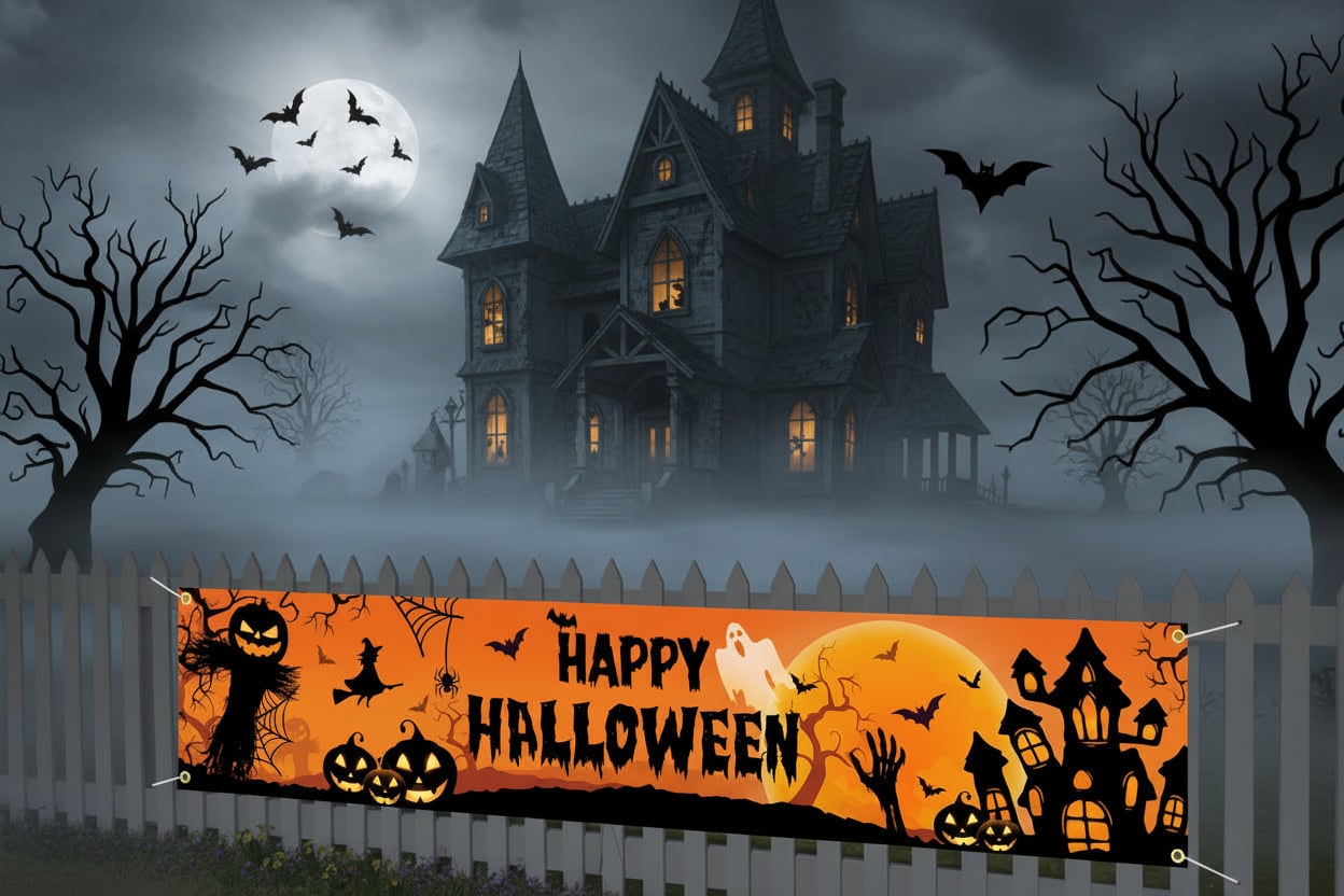 Halloween Banner Large Outdoor Decoration with Pumpkin Witch and Scarecrow Graphics for Yard - Image 3