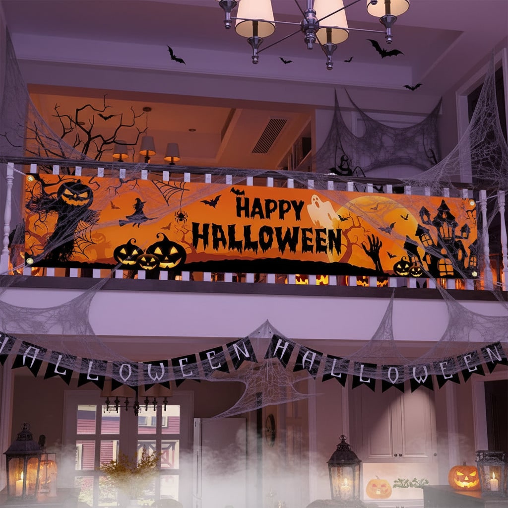 Halloween Banner Large Outdoor Decoration with Pumpkin Witch and Scarecrow Graphics for Yard - Image 4
