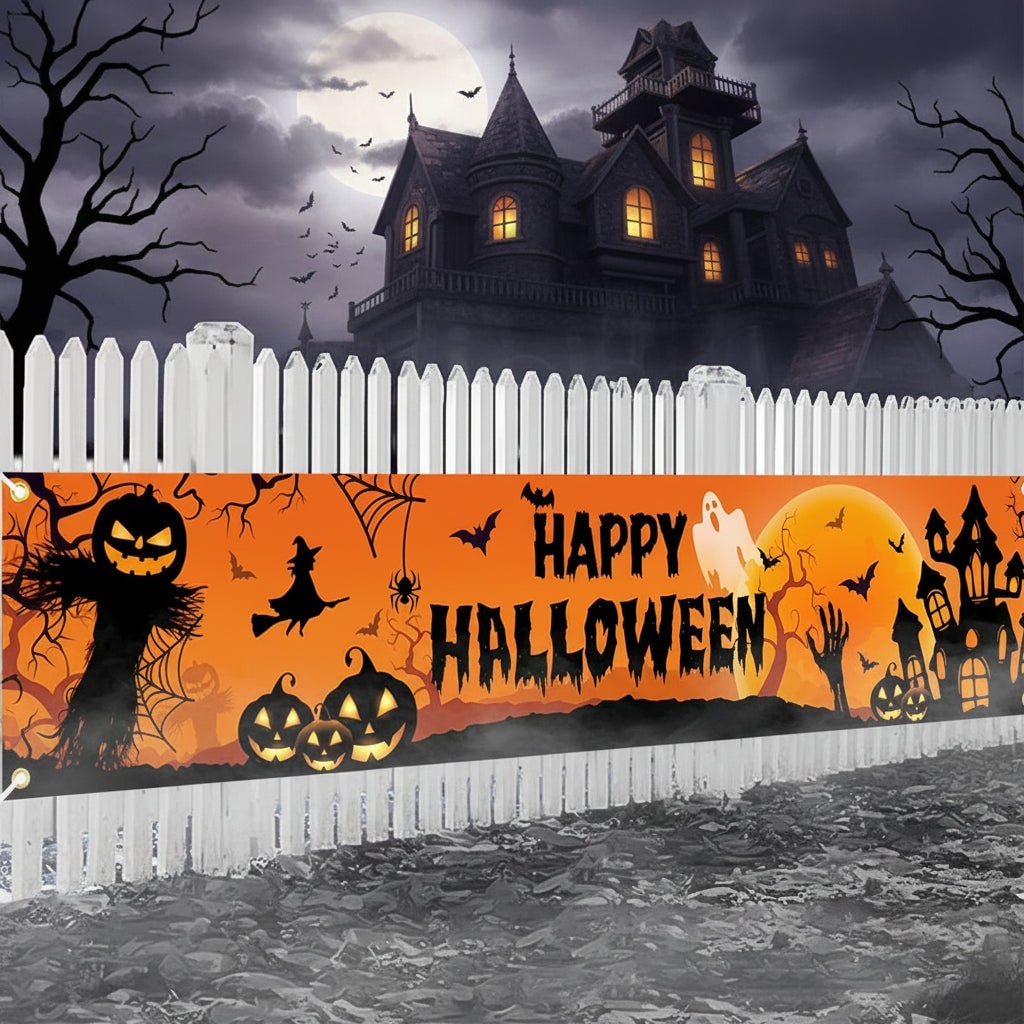 Halloween Banner Large Outdoor Decoration with Pumpkin Witch and Scarecrow Graphics for Yard - Image 5